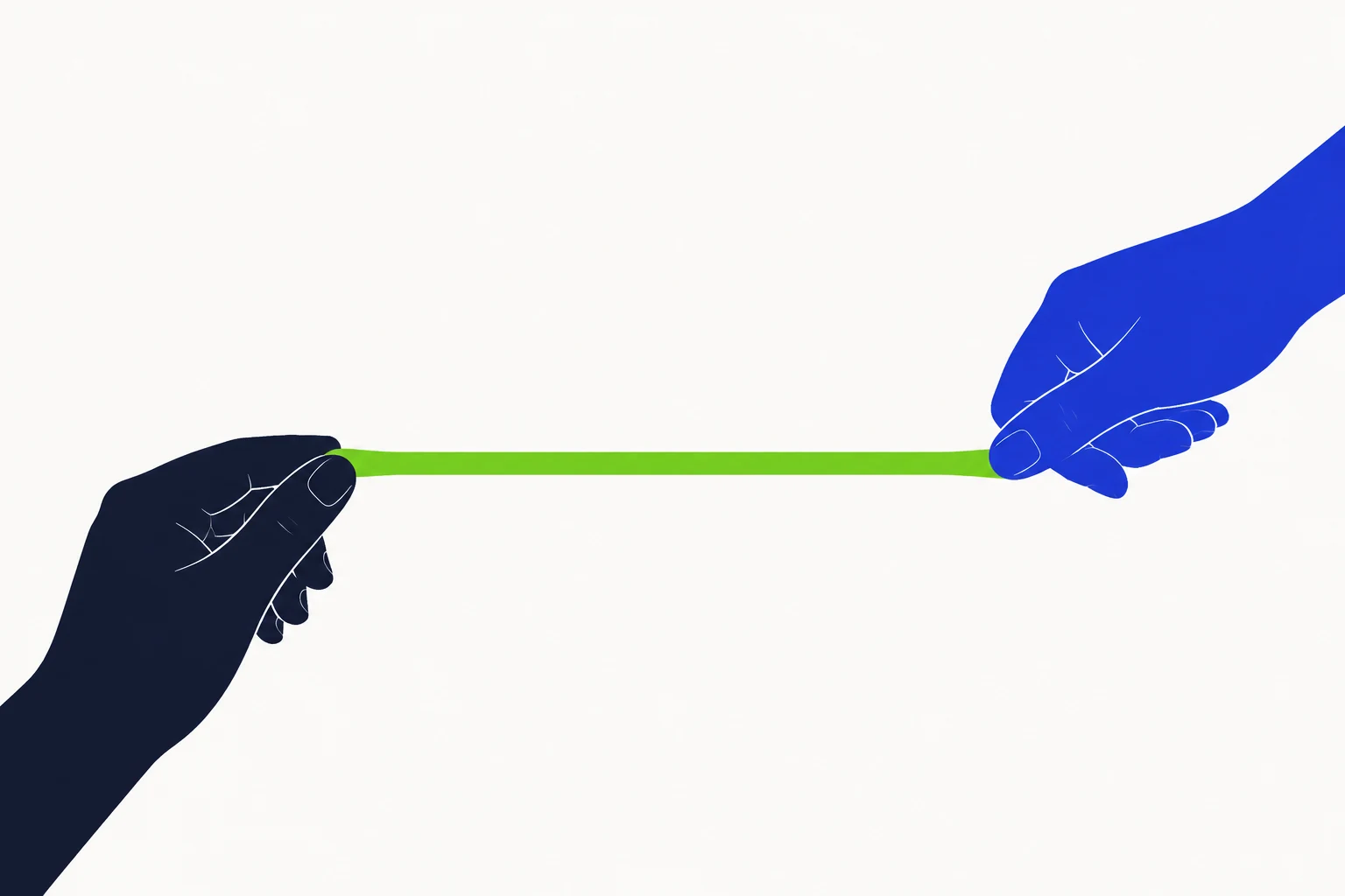 Two hands hold a green span between them.