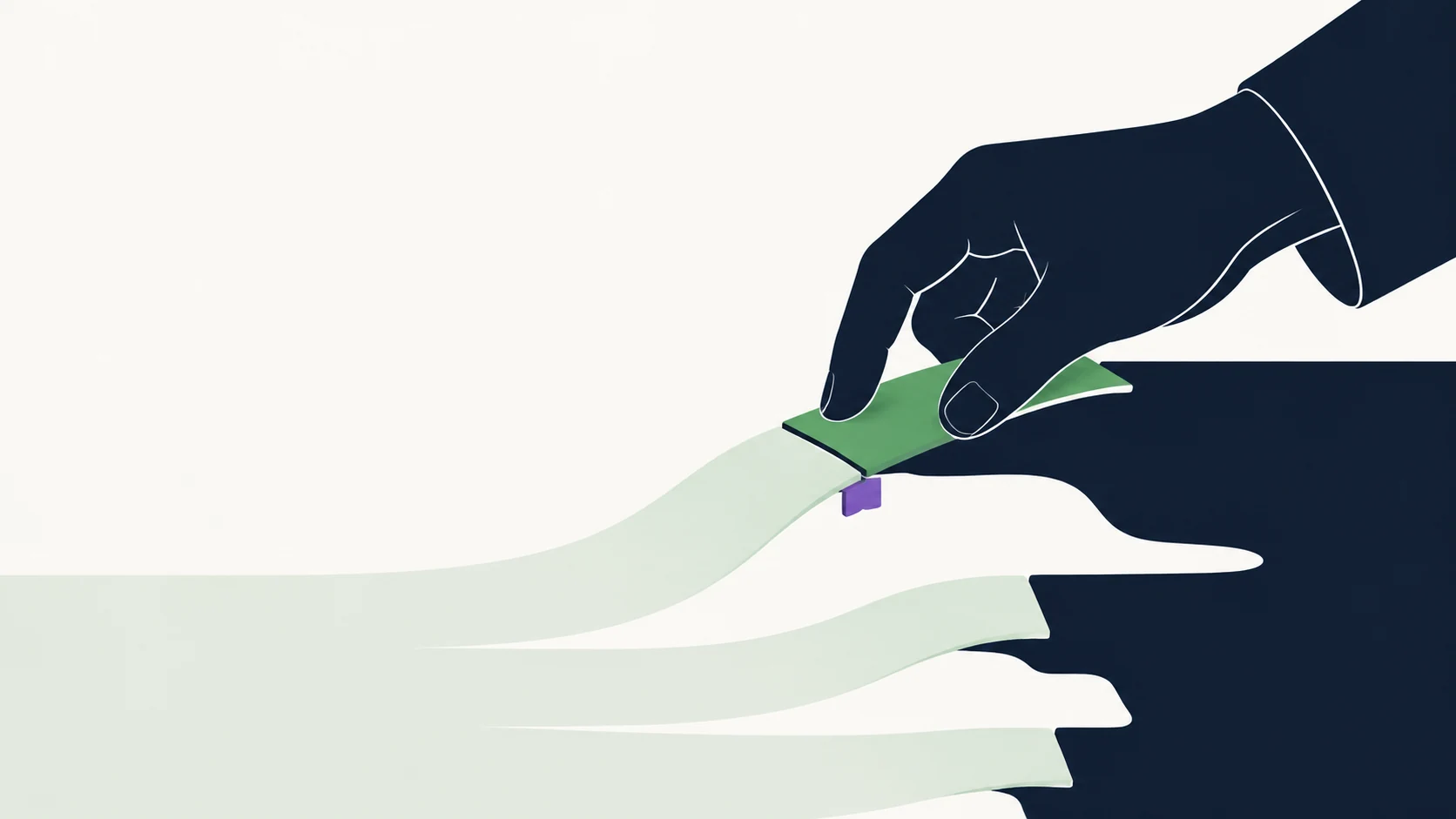 A hand chooses one strip from several possible paths.