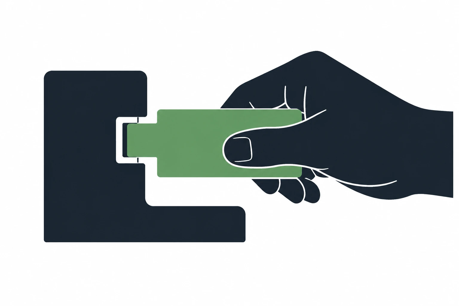 A hand joins two components into a working assembly.