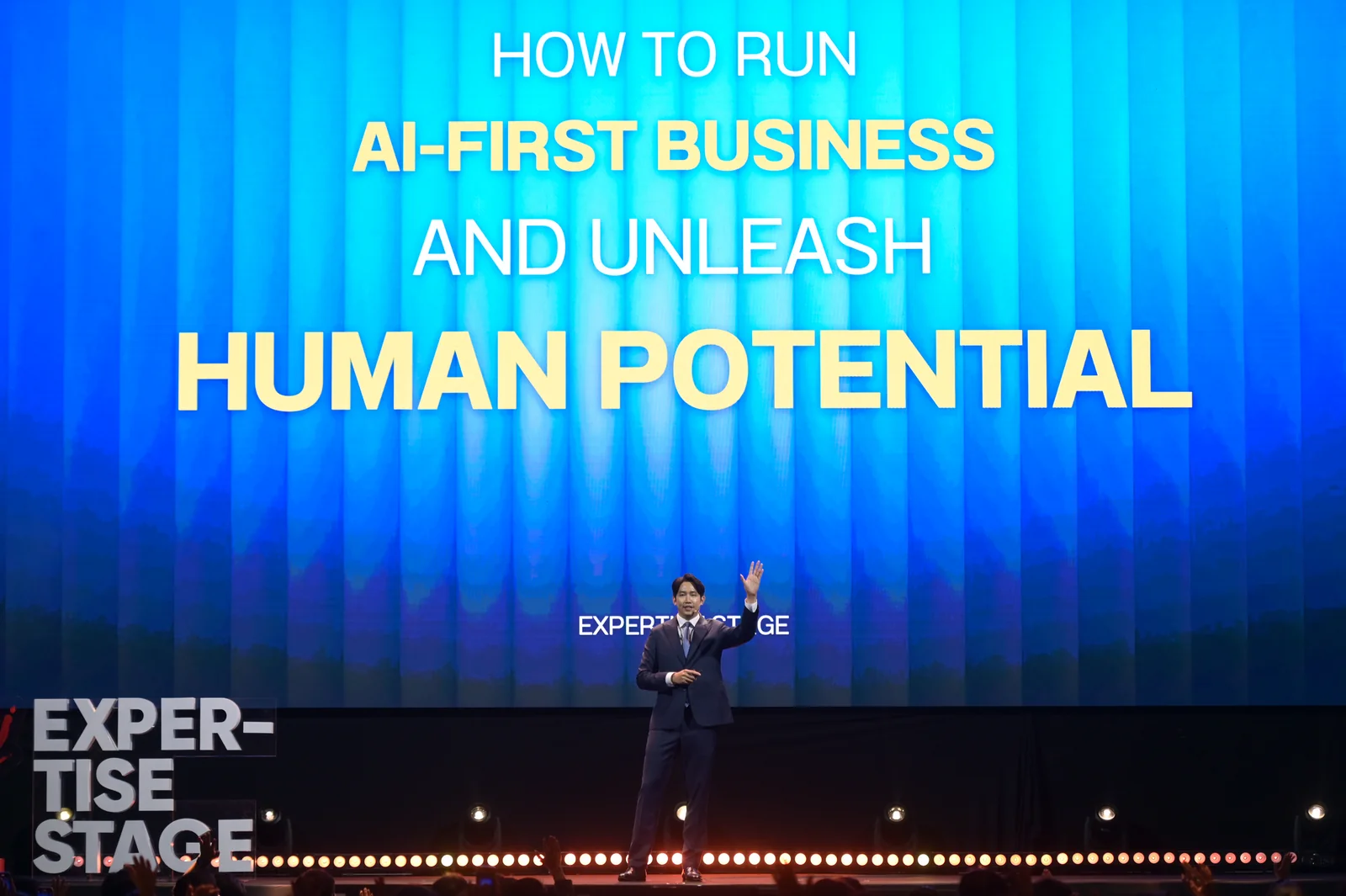 A keynote on AI-first business and human potential.